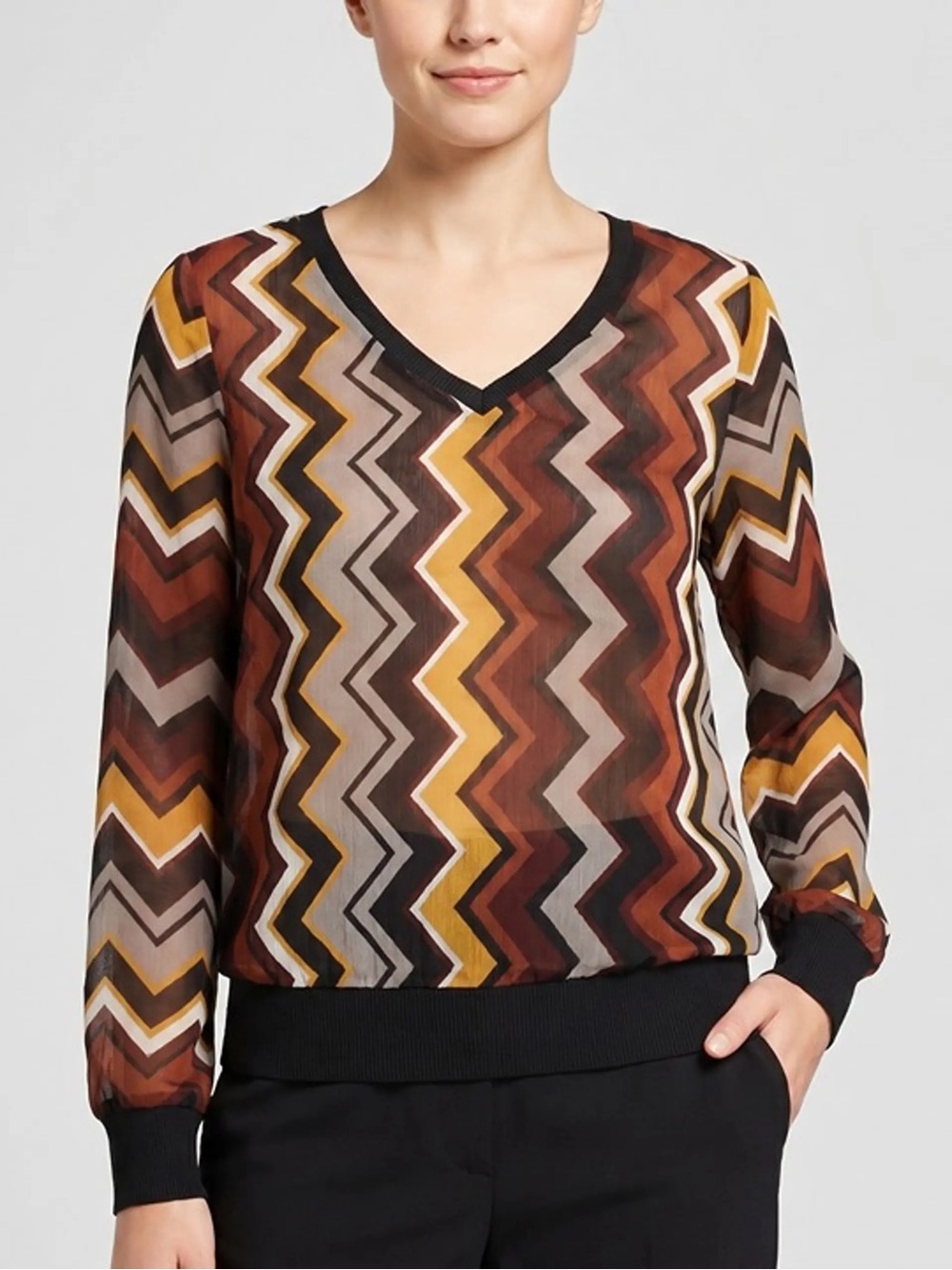 Missoni for Target Women's Size L Zig Zag Long Sleeve V-Neck Sheer Blouse Top